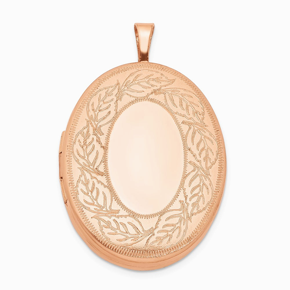 Sterling Silver Rose Gold-plated 26mm Leaf Border Oval Locket - Product Photo