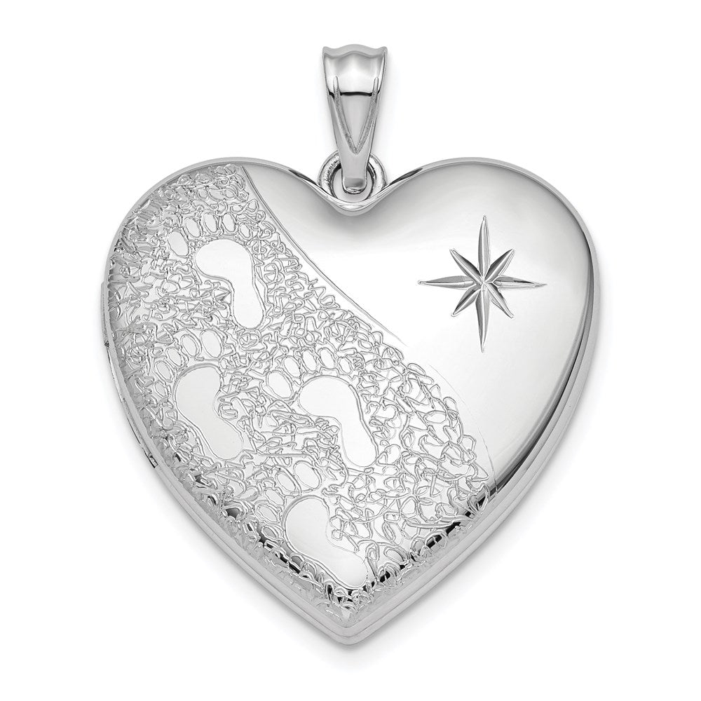 Sterling Silver RH-plated 24mm Diamond-Cut Footprints Ash Holder Heart Locket - Product Photo