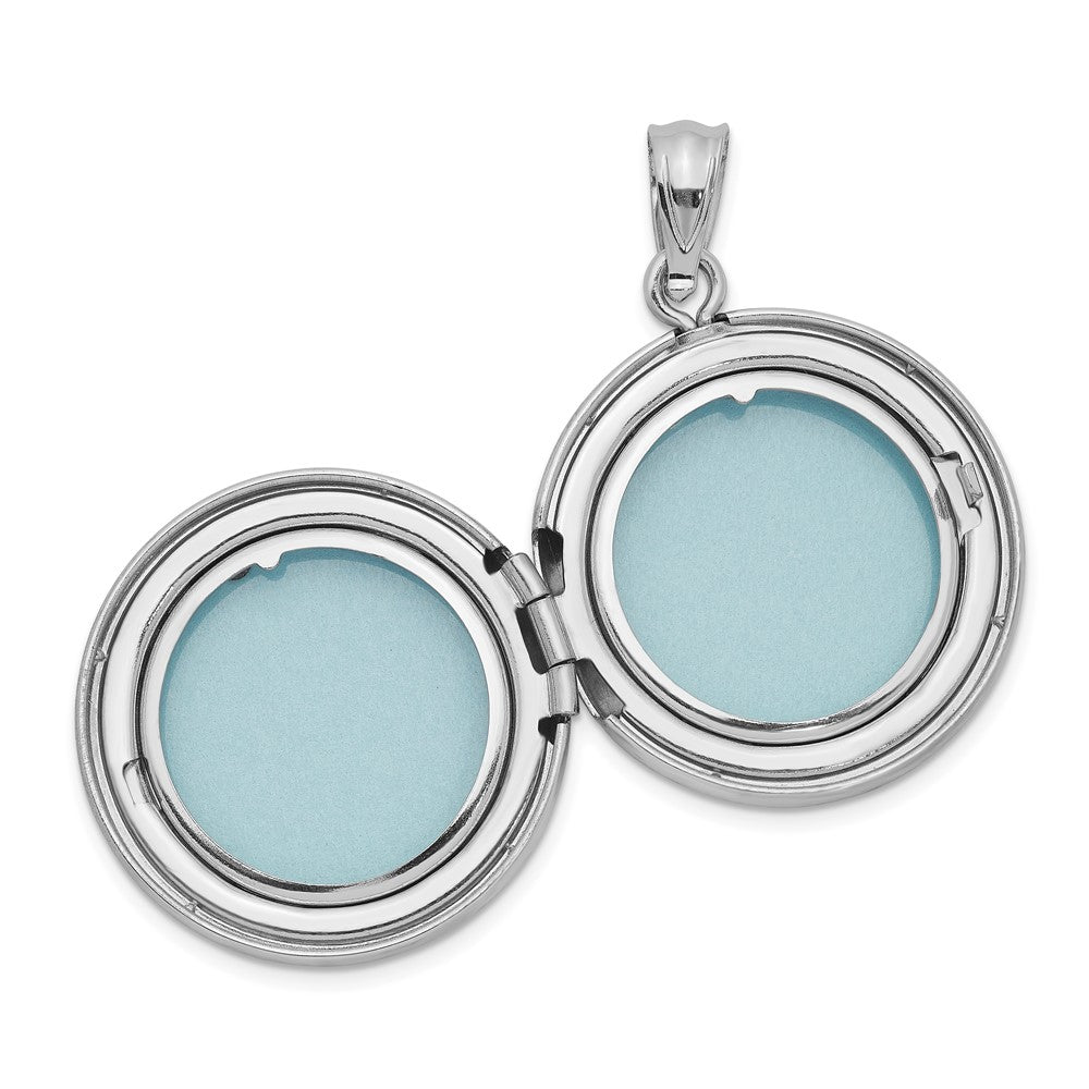 Sterling Silver Rhodium 20mm Grooved & Polished Pawprint Round Locket - Product Photo