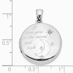 Sterling Silver Rh-pltd 20mm Diamond LOVE TO THE MOON Round Locket - Product Photo