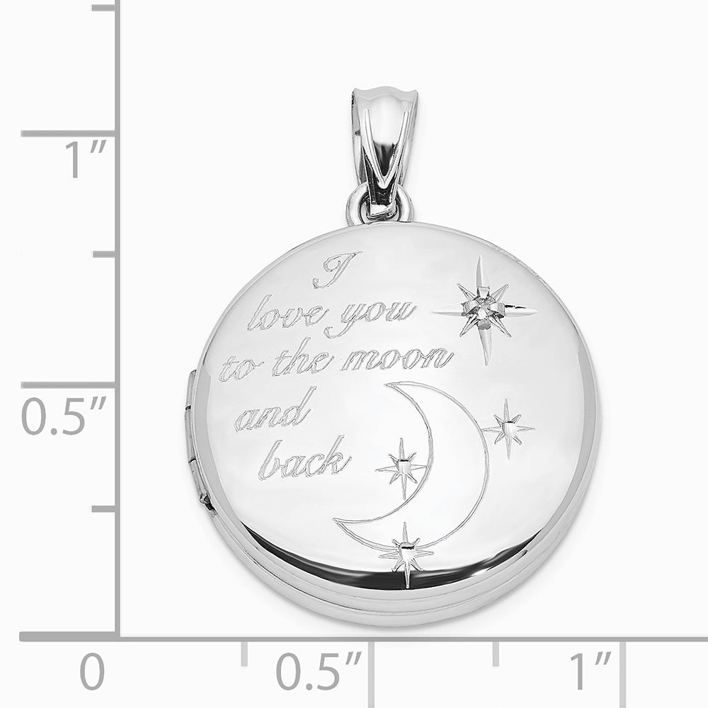 Sterling Silver Rh-pltd 20mm Diamond LOVE TO THE MOON Round Locket - Product Photo