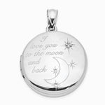 Sterling Silver Rh-pltd 20mm Diamond LOVE TO THE MOON Round Locket - Product Photo