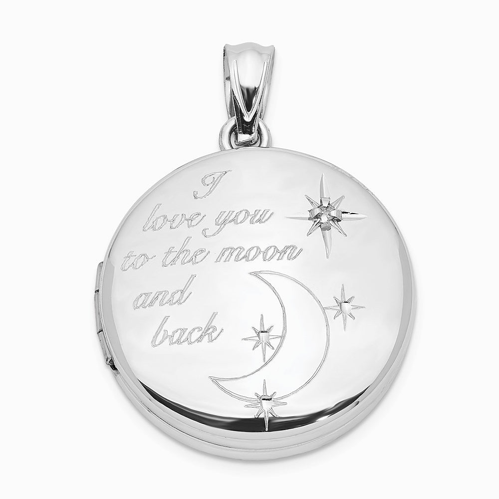Sterling Silver Rh-pltd 20mm Diamond LOVE TO THE MOON Round Locket - Product Photo