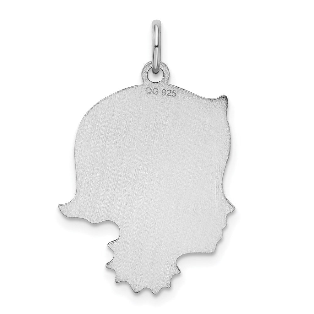 SSilver Rh-plt Engravable Girl Polished Front/Satin Back Disc Charm - Product Photo