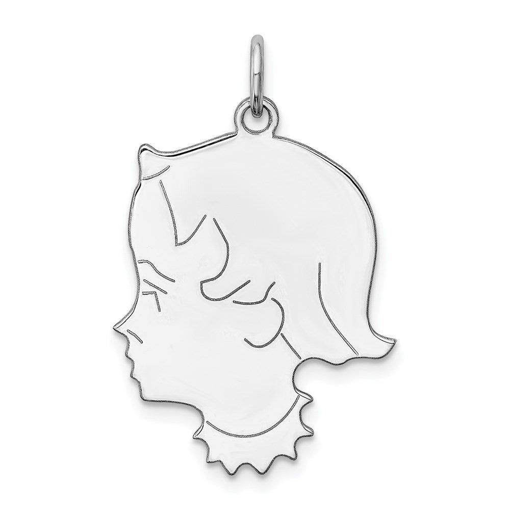 SSilver Rh-plt Engravable Girl Polished Front/Satin Back Disc Charm - Product Photo