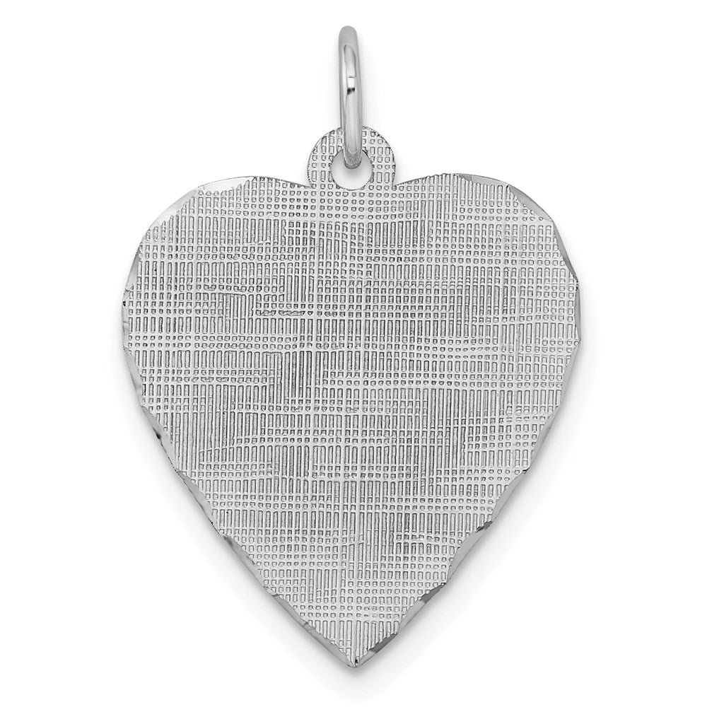 SS Rh-plt Engraveable Heart Patterned Polished Front/Satin Back Disc - Product Photo