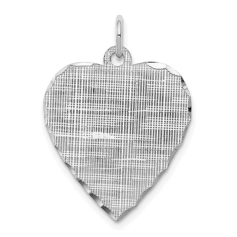 SS Rh-plt Engraveable Heart Patterned Polished Front/Satin Back Disc - Product Photo