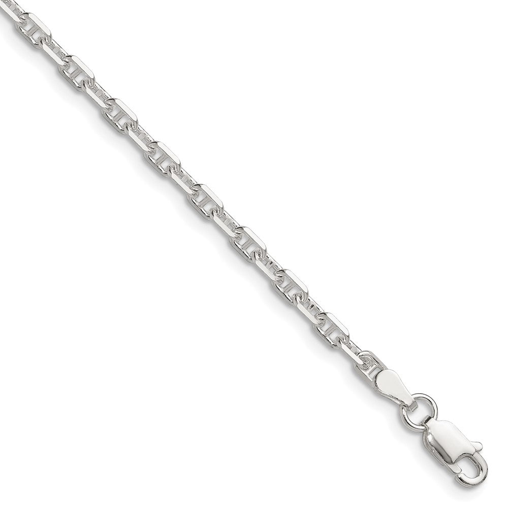 Sterling Silver Polished and Diamond-Cut 3mm Mariner Link Chain Bracelet 7"-8" - Product Photo