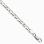 Sterling Silver 4.0mm Lightweight Flat Figaro Chain Bracelet 7"-9" - Product Photo