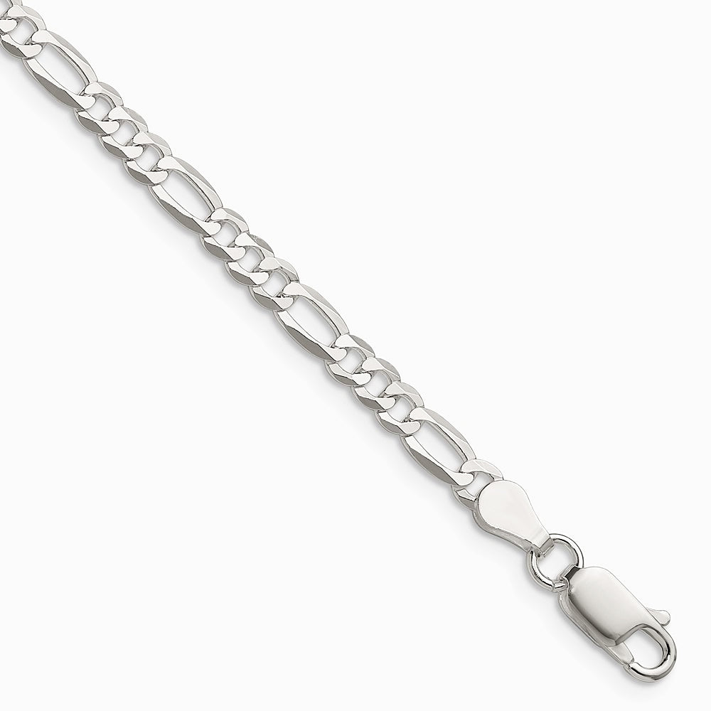 Sterling Silver 4.0mm Lightweight Flat Figaro Chain Bracelet 7"-9" - Product Photo