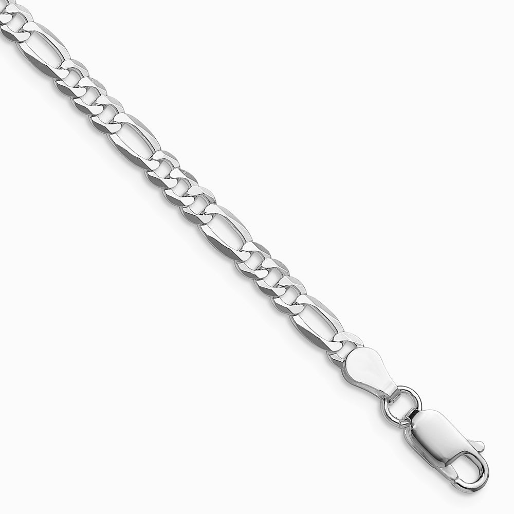 Sterling Silver RH-plated 4.0mm Lightweight Flat Figaro Chain Bracelet 7"-9"