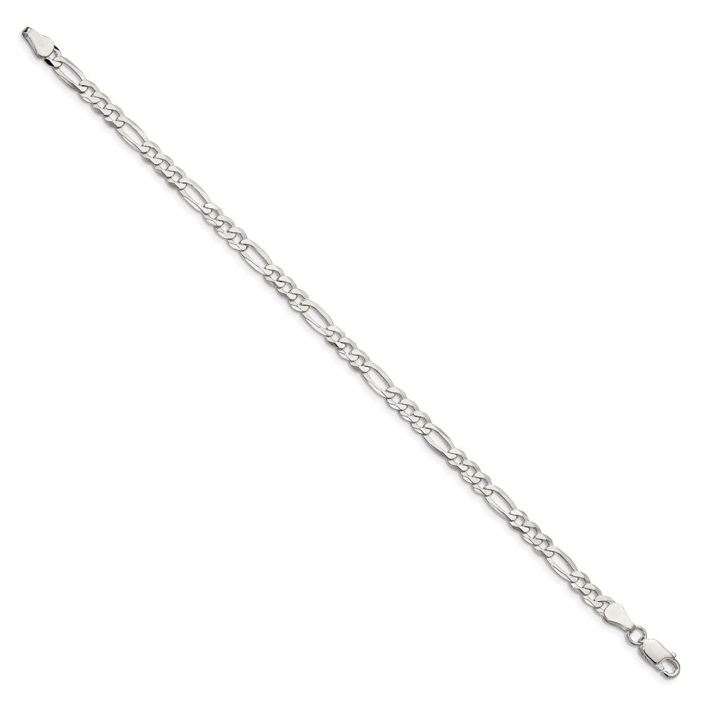 Sterling Silver 4.5mm Lightweight Flat Figaro Chain Bracelet 7"-9" - Product Photo