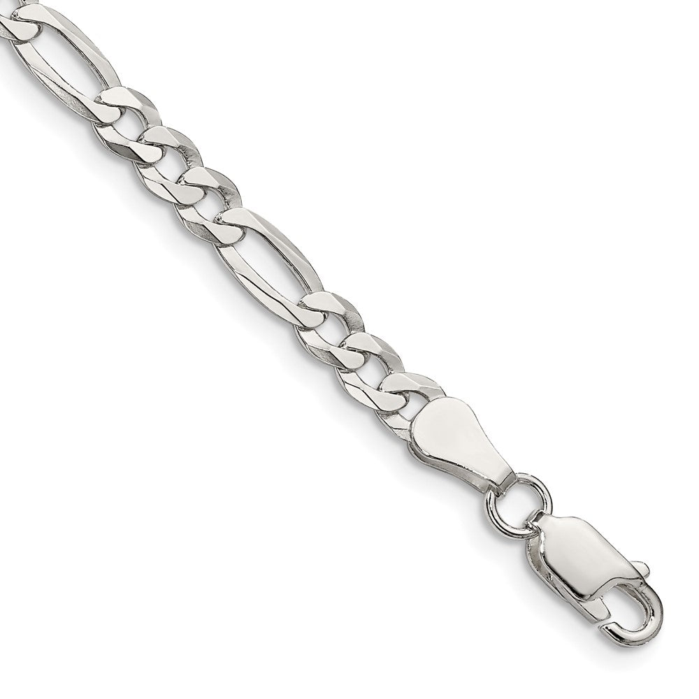 Sterling Silver 4.5mm Lightweight Flat Figaro Chain Bracelet 7"-9" - Product Photo
