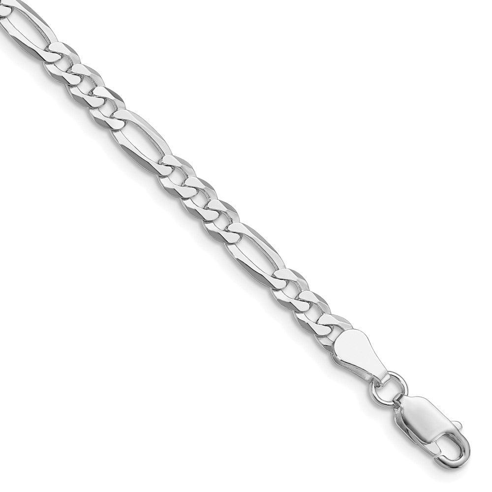 Sterling Silver RH-plated 4.5mm Lightweight Flat Figaro Chain Bracelet 7"-9" - Product Photo
