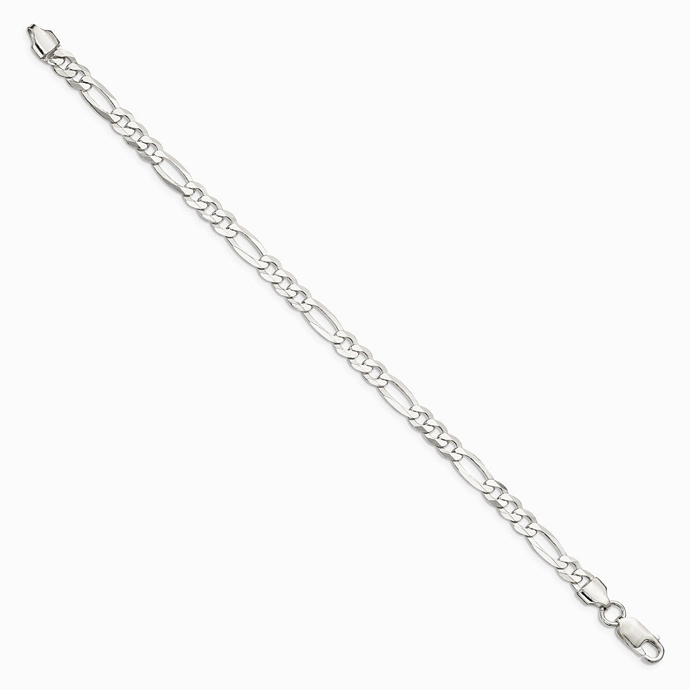 Sterling Silver 5.5mm Lightweight Flat Figaro Chain Bracelet 7"-9" - Product Photo