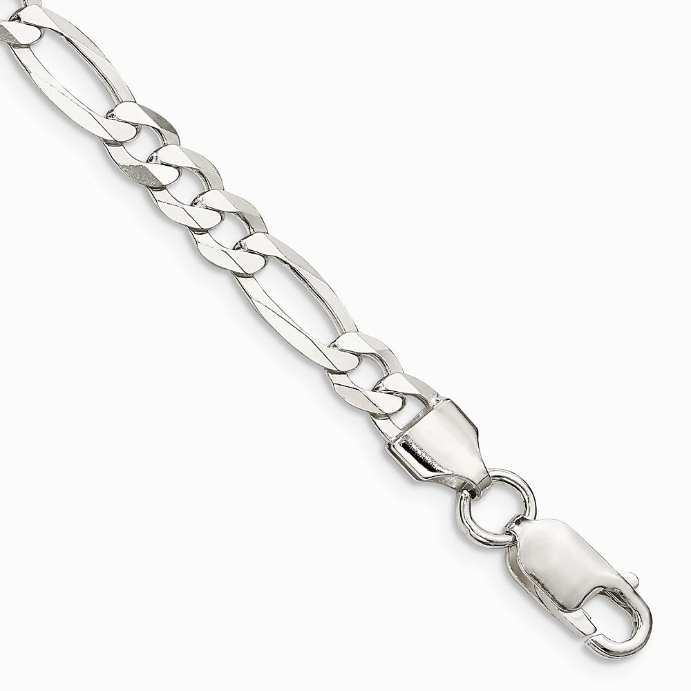 Sterling Silver 5.5mm Lightweight Flat Figaro Chain Bracelet 7"-9" - Product Photo