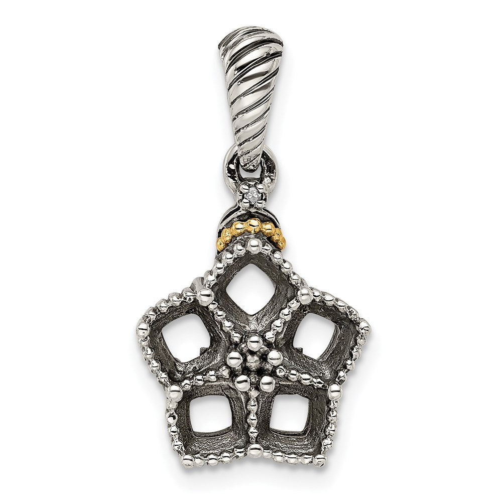 Sterling Silver Antiqued w/14k 5-stone w/Diamond Mothers Pendant Semi-Mount - Product Photo