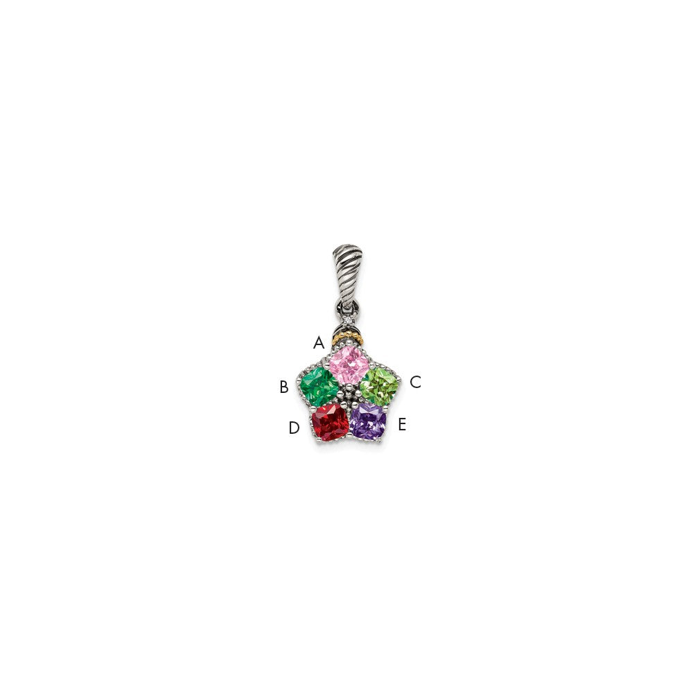 14K/Silver Two-Tone Sterling Silver Antiqued w/14K 5-stone w/Diamond Mothers Pen - Product Photo