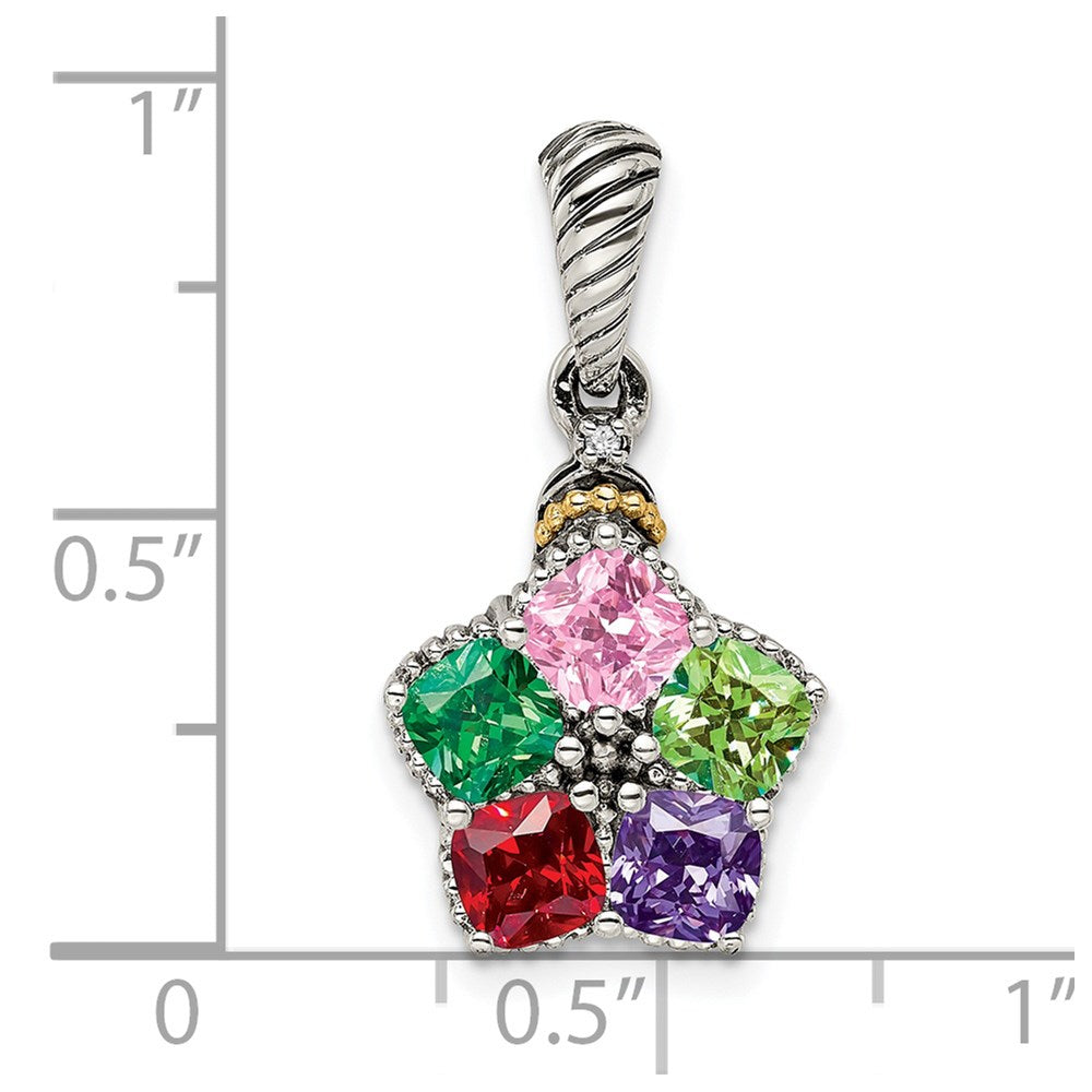 Sterling Silver Antiqued w/14k 5-stone w/Diamond Mothers Pendant Semi-Mount - Product Photo