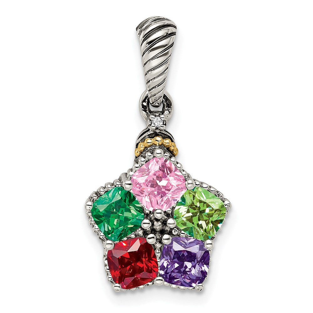 14K/Silver Two-Tone Sterling Silver Antiqued w/14K 5-stone w/Diamond Mothers Pen - Product Photo