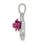 Sterling Silver RH-pltd Dyed Pink Aluminum Rose/Clear CZ Mom Pendant - Product Photo