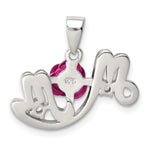 Sterling Silver RH-pltd Dyed Pink Aluminum Rose/Clear CZ Mom Pendant - Product Photo