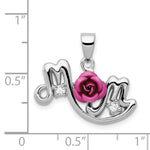 Sterling Silver RH-pltd Dyed Pink Aluminum Rose/Clear CZ Mom Pendant - Product Photo