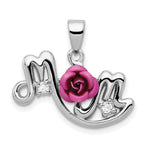 Sterling Silver RH-pltd Dyed Pink Aluminum Rose/Clear CZ Mom Pendant - Product Photo