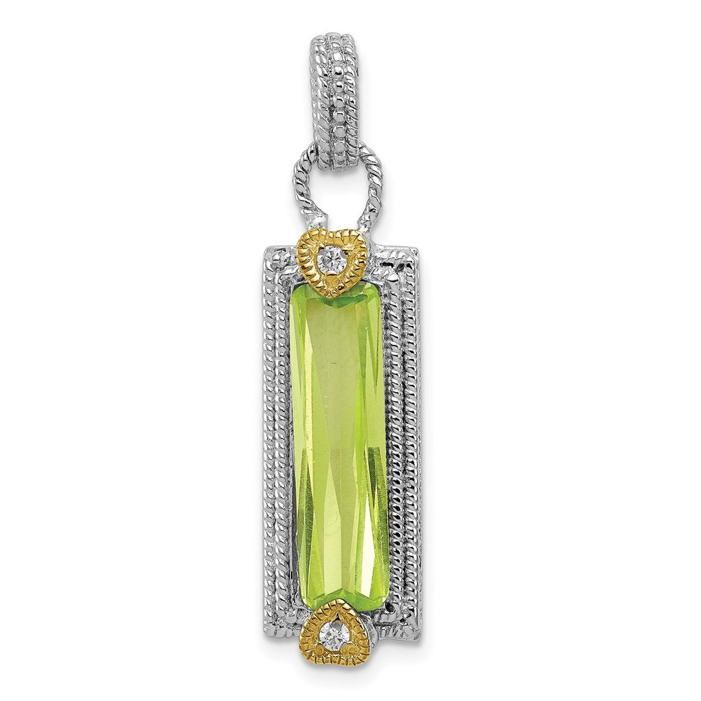 Sterling Silver & Vermeil Light Green CZ Pendant - Product Photo