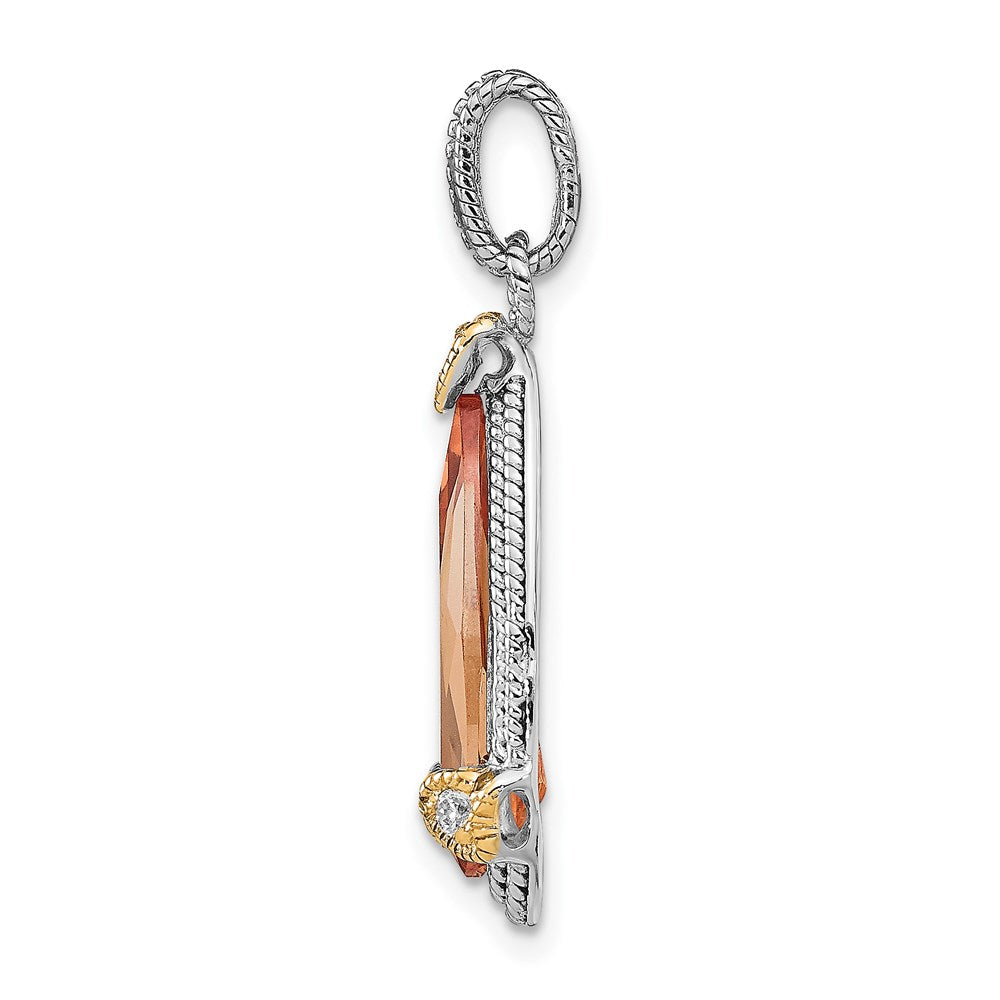 Sterling Silver & Vermeil Rhodium-plated Champagne CZ Pendant - Product Photo