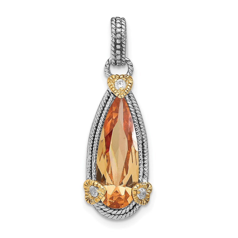 Sterling Silver & Vermeil Rhodium-plated Champagne CZ Pendant - Product Photo