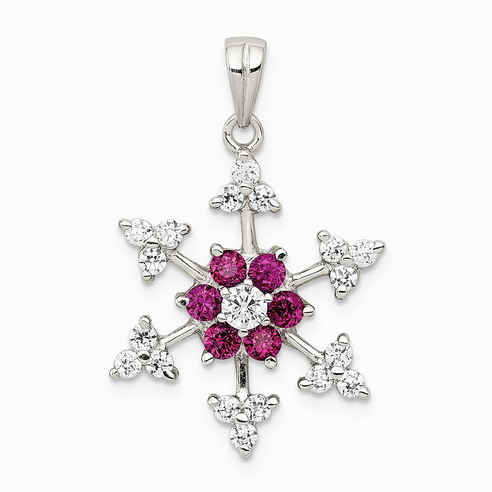 Sterling Silver Rhodium-plated Created Ruby and CZ Snowflake Charm