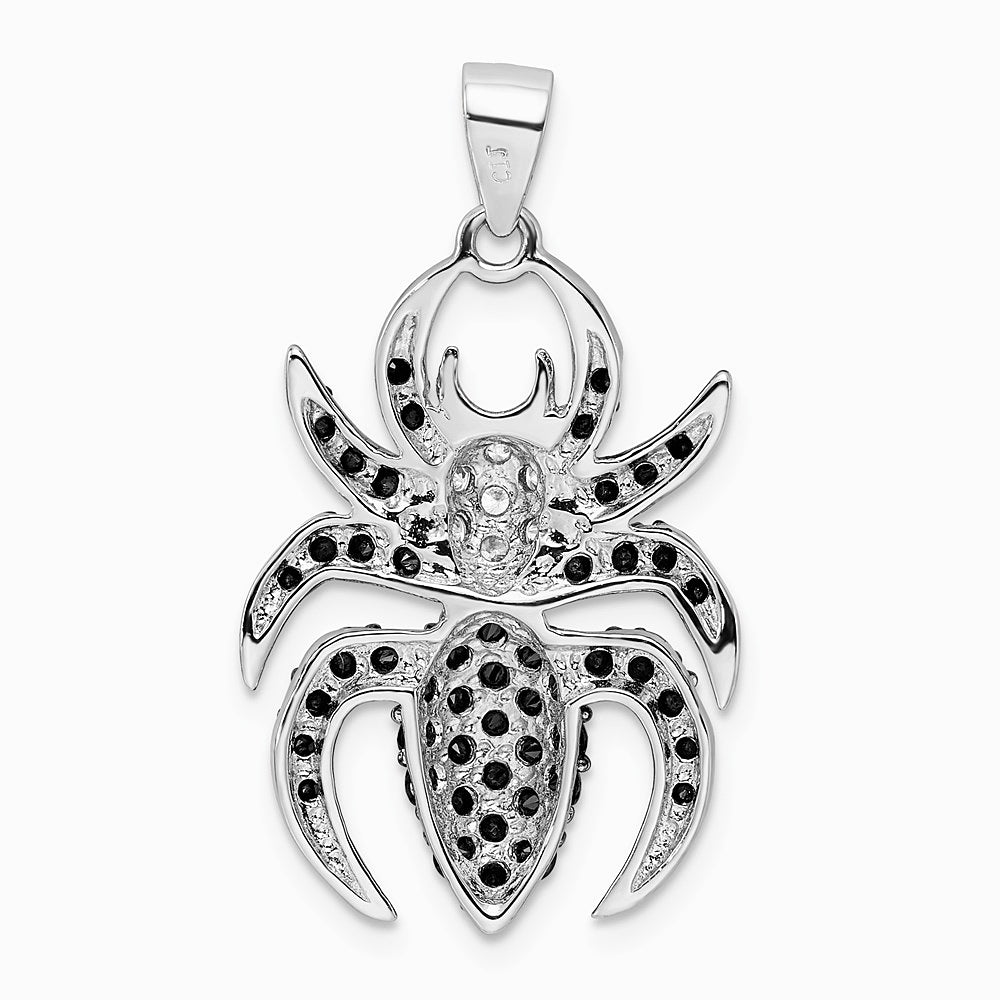 Sterling Silver Rhodium-plated Black and White CZ Spider Pendant - Product Photo