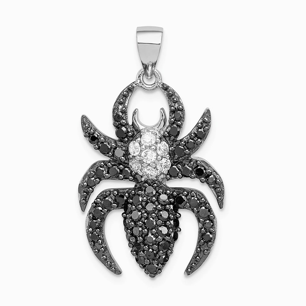 Sterling Silver Rhodium-plated Black and White CZ Spider Pendant - Product Photo