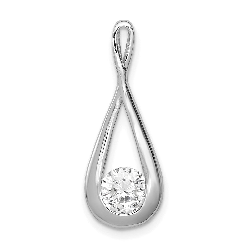Sterling Silver Rhodium-plated CZ Tear Drop Pendant - Product Photo
