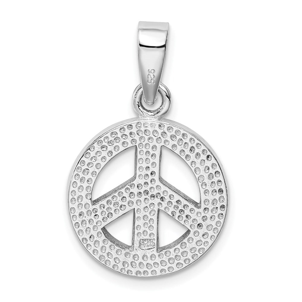 Sterling Silver Rhodium-plated Blue Inlay Created Opal Peace Sign Pendant - Product Photo