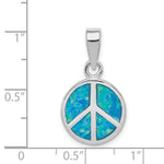 Sterling Silver Rhodium-plated Blue Inlay Created Opal Peace Sign Pendant - Product Photo