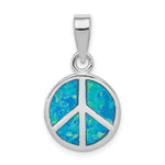 Sterling Silver Rhodium-plated Blue Inlay Created Opal Peace Sign Pendant - Product Photo
