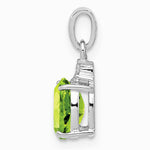 Sterling Silver Rhodium Plated Diamond and Peridot Oval Pendant - Product Photo