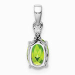 Sterling Silver Rhodium Plated Diamond and Peridot Oval Pendant - Product Photo