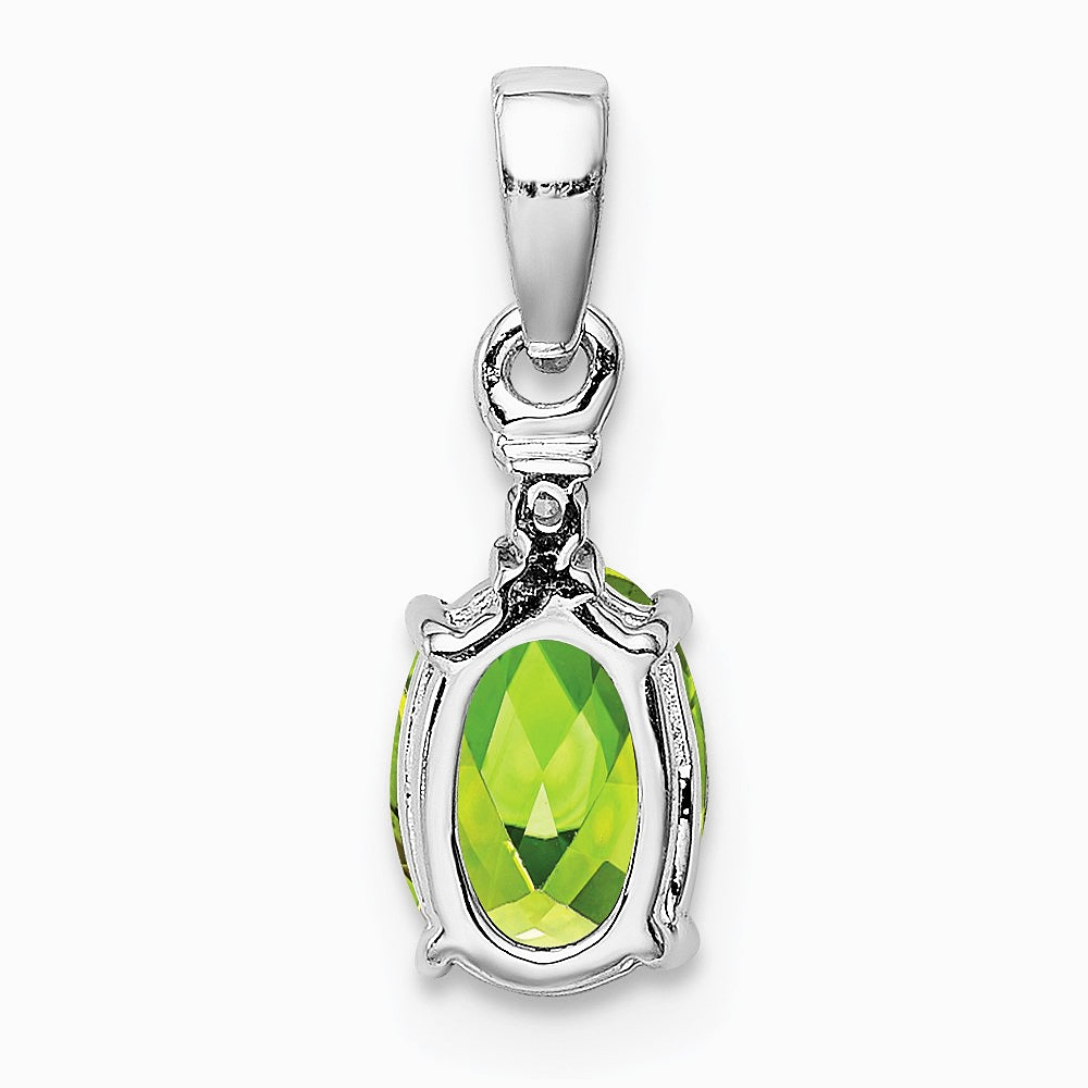 Sterling Silver Rhodium Plated Diamond and Peridot Oval Pendant - Product Photo