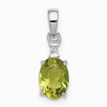 Sterling Silver Rhodium Plated Diamond and Peridot Oval Pendant - Product Photo