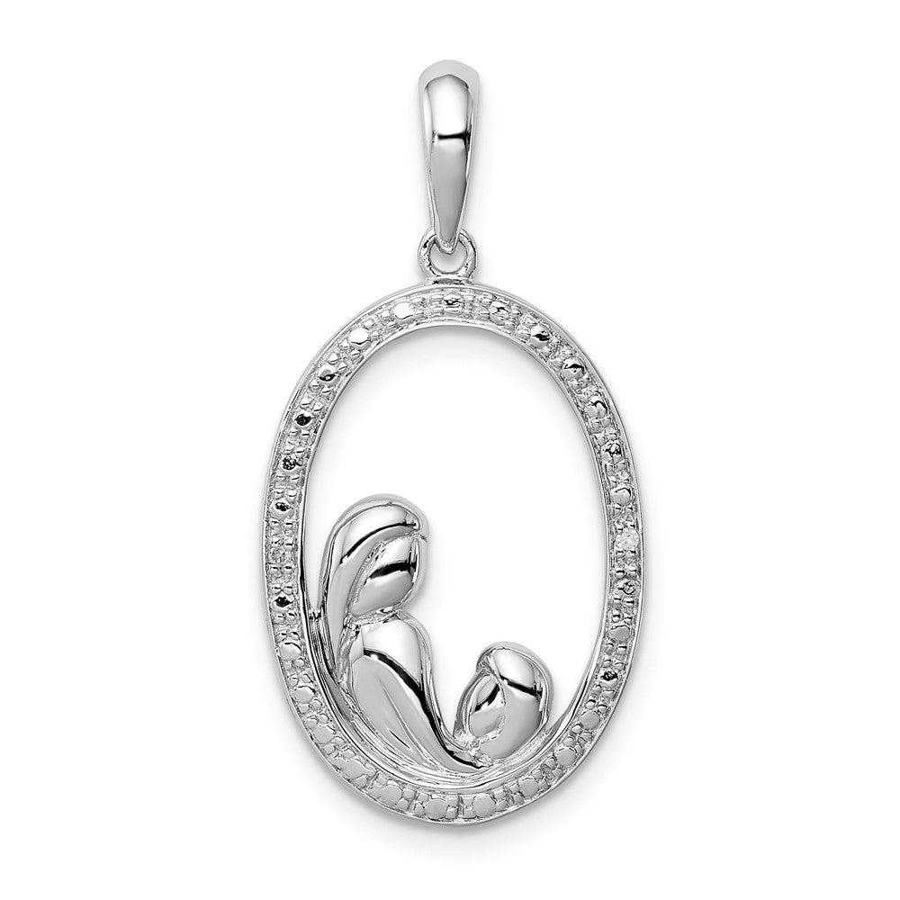 Sterling Silver Rhodium Plated Diamond Mother and Child Pendant - Product Photo