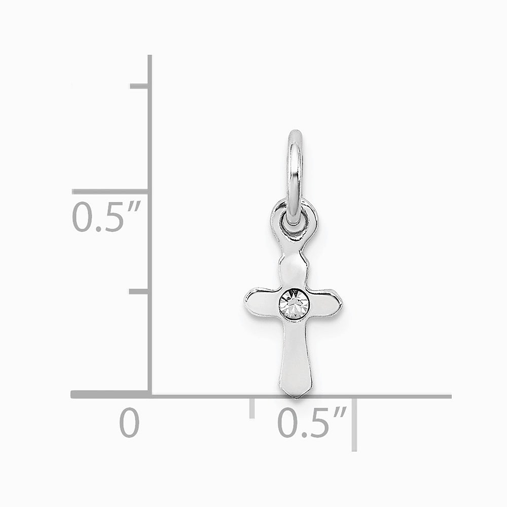 Sterling Silver RH-pltd Child's Apr Clear Preciosca Crystal Cross Pendant - Product Photo