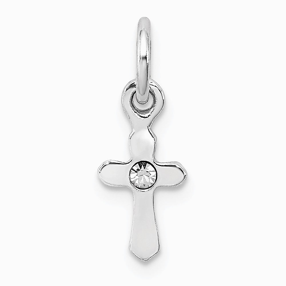 Sterling Silver RH-pltd Child's Apr Clear Preciosca Crystal Cross Pendant - Product Photo