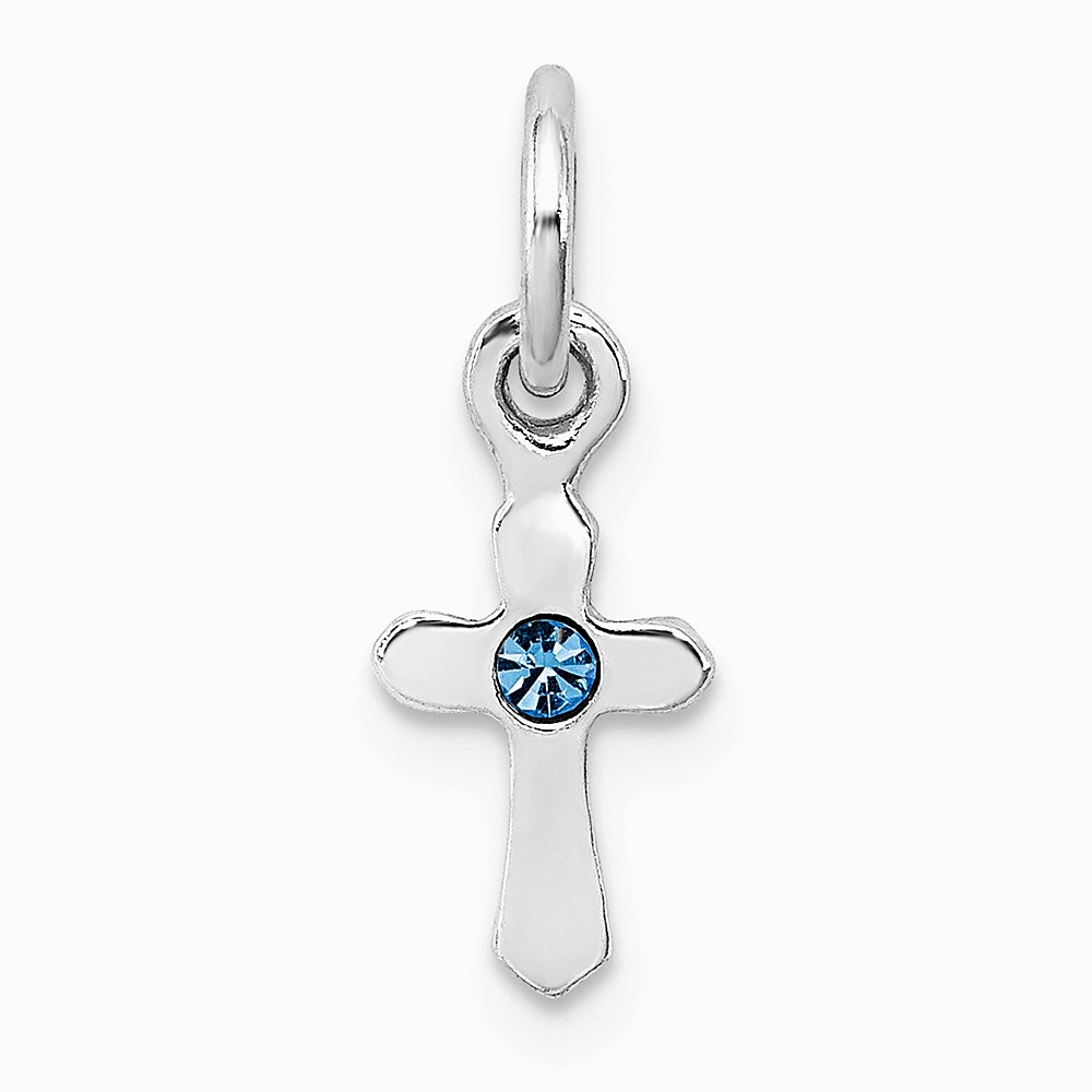 Sterling Silver RH-pltd Child's Dec Blue Preciosca Crystal Cross Pendant - Product Photo