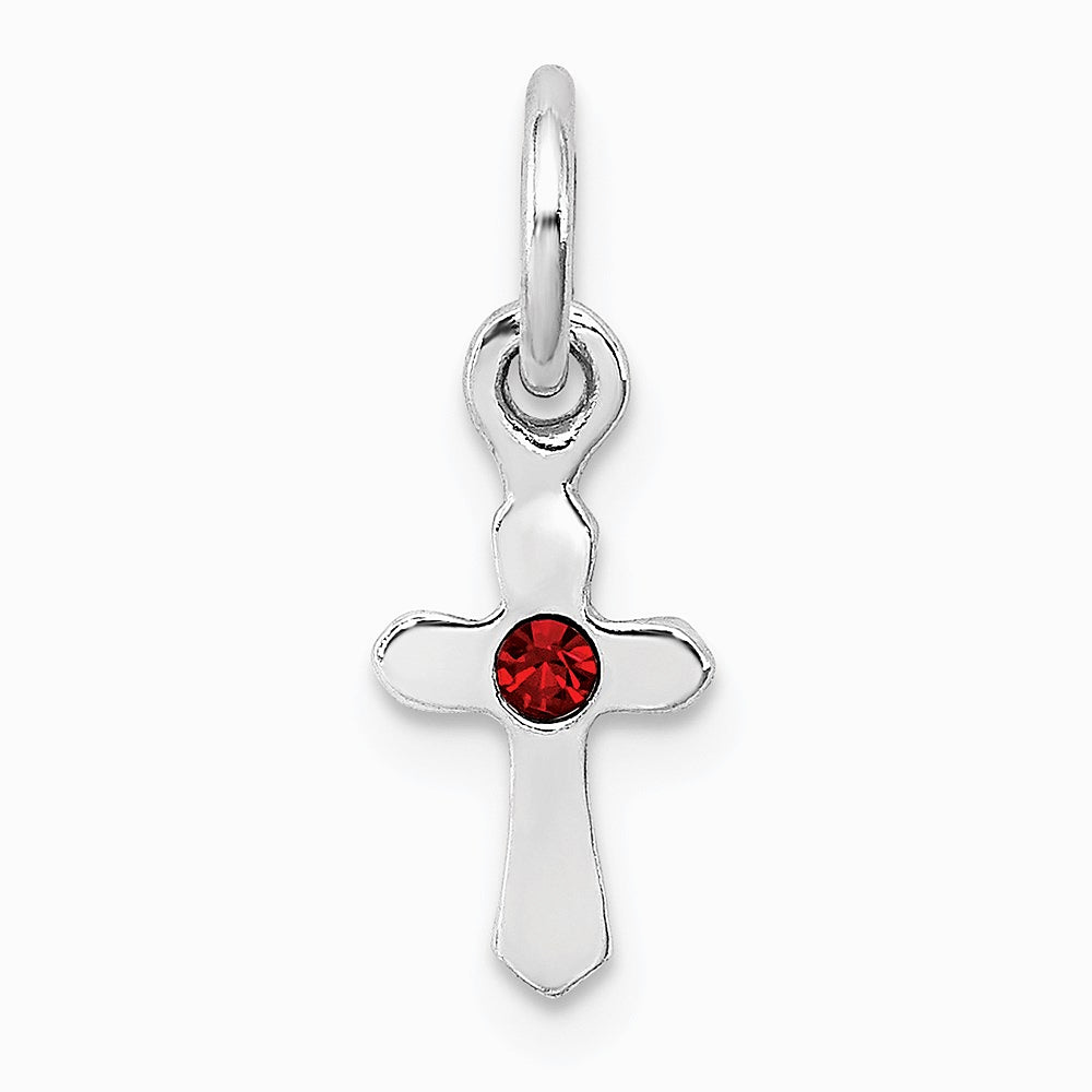Sterling Silver RH-pltd Child's Jan Red Preciosca Crystal Cross Pendant - Product Photo