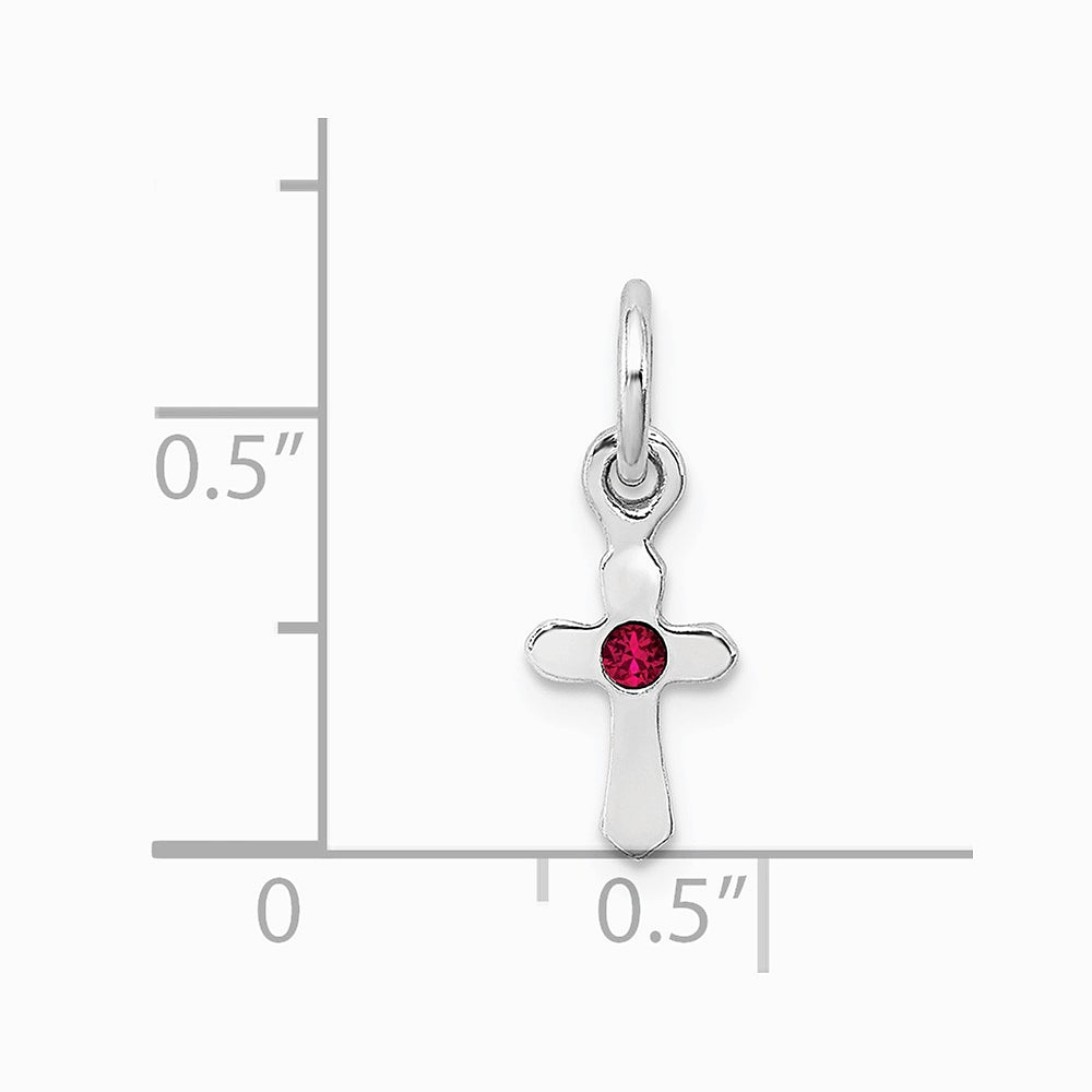 Sterling Silver RH-pltd Child's July Red Preciosca Crystal Cross Pendant - Product Photo