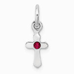 Sterling Silver RH-pltd Child's July Red Preciosca Crystal Cross Pendant - Product Photo