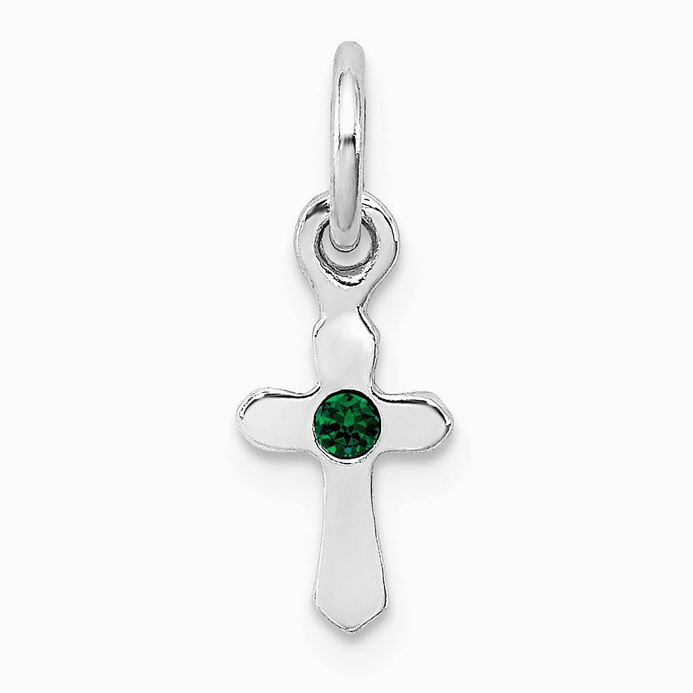 Sterling Silver RH-pltd Child's May Green Preciosca Crystal Cross Pendant - Product Photo